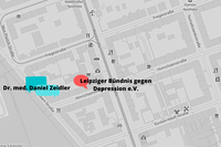 Beispielabbildung Straßennetz grau mit zwei farbigen Einträgen
